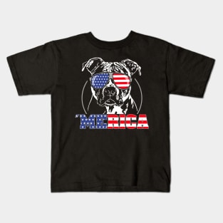 Proud Patriotic Merica Pitbull American Flag sunglasses Kids T-Shirt